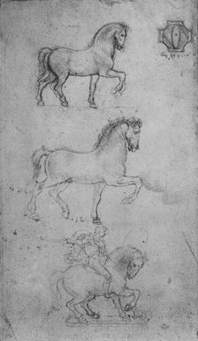 Two Studies of a Horse and one of a Horse and Rider c1480 (1945). Artist: Leonardo da Vinci