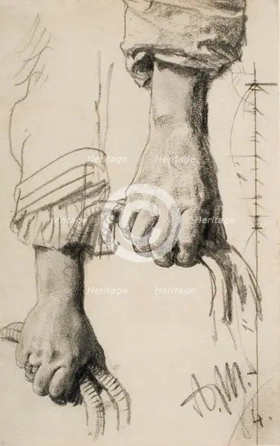 Two Studies of a Right Hand, 1884. Creator: Adolph Menzel.