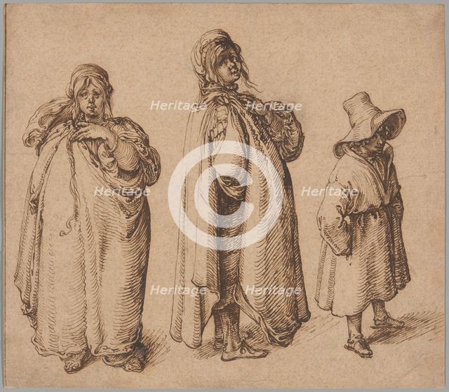 Two Studies of a Roma Woman and a Roma Boy in a Large Hat, c.1605. Creator: Jacques de Gheyn II.