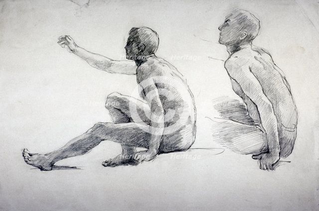 'Two Studies of a Seated Male Nude', c1864-1930. Artist: Anna Lea Merritt