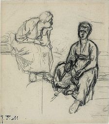 Two Studies of a Seated Peasant Woman (recto); Study of a Young Girl Wearing a Hat (verso), c. 1869. Creator: Jean Francois Millet