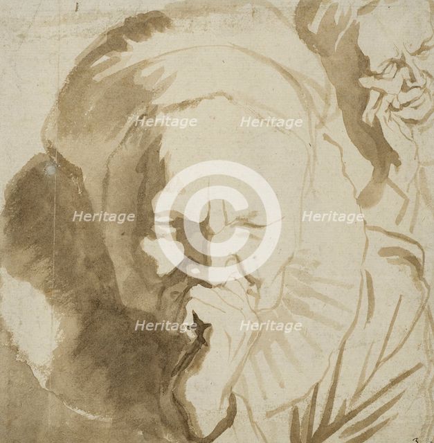 Two studies of an elderly woman's head. Creator: Jacob van Campen.
