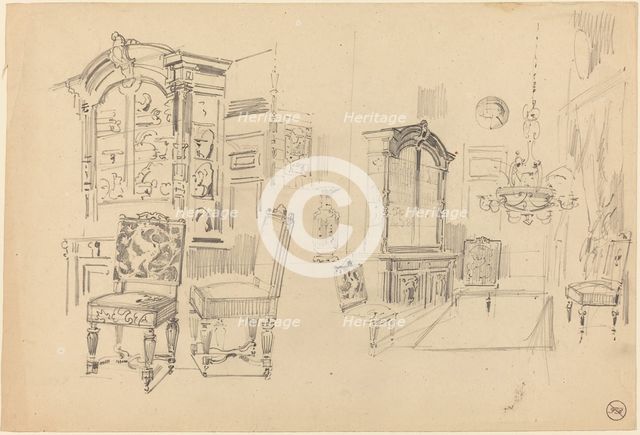 Two Studies of an Interior with Furniture. Creator: Felix Hilaire Buhot.