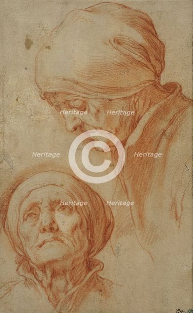 Two studies of an old woman's head. Creator: Abraham Bloemaert.