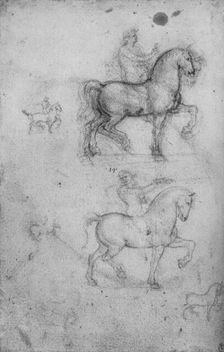 Two Studies of Horses and Riders and Smaller Studies of Horses c1480 (1945). Artist: Leonardo da Vinci