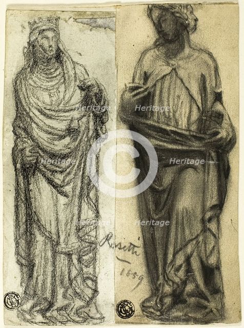 Two Studies of Medieval Sculpture, 1859. Creator: Dante Gabriel Rossetti.