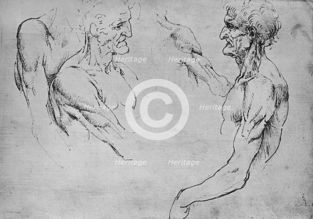 'Two Studies of the Upper Part of an Old Man and Two Studies of Arms', c1480 (1945). Artist: Leonardo da Vinci.