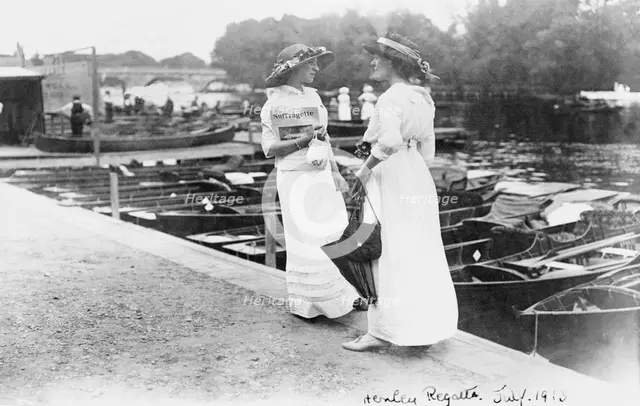 Two suffragettes at the Henley Regatta, Henley-on-Thames, Oxfordshire, June 1913. Creator: Unknown.