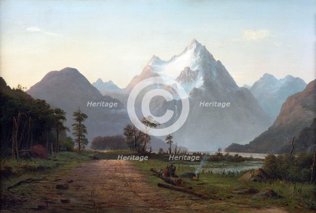Two swaggers boiling a billy of tea, Milford Sound, 1886. Creator: John Gibb.