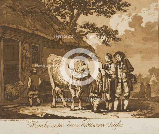 Two Swiss Peasants Bargaining, 1785. Creator: Marquand Fidel Dominikus Wocher.