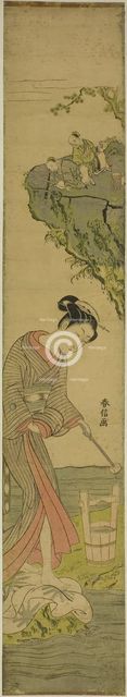 Two Sages Gazing at a Beauty Treading Cloth (parody of Kume Sennin), c. 1769. Creator: Suzuki Harunobu.