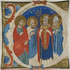 Two Saints and Two Bishops in a Historiated Initial "E" from a Choir Book, 1335/1400. Creator: Unknown