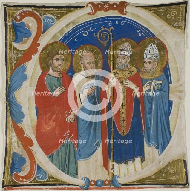 Two Saints and Two Bishops in a Historiated Initial "E" from a Choir Book, 1335/1400. Creator: Unknown.