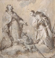 Two Saints (Pope and Bishop?), 17th century. Creator: Anon