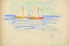 Two sailboats. draft, c1910s. Creator: Verner Thome