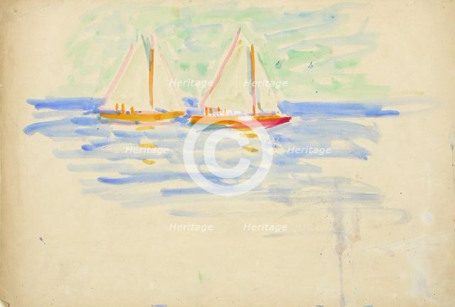 Two sailboats. draft, c1910s. Creator: Verner Thome.