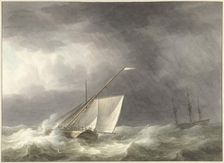 Two sailing ships on turbulent sea, 1803. Creator: Martinus Schouman