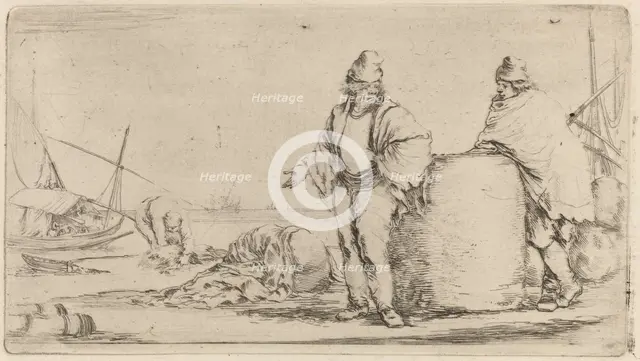 Two Sailors Standing near a Large Bale of Merchandise. Creator: Stefano della Bella.