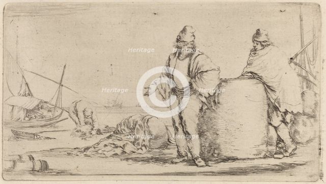 Two Sailors Standing near a Large Bale of Merchandise. Creator: Stefano della Bella.