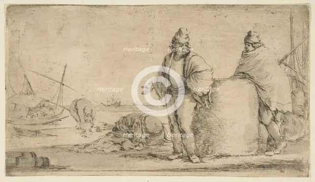 Two sailors with a bale of merchandise, ca. 1662. Creator: Stefano della Bella.