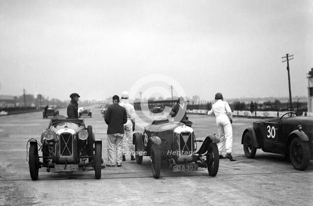 Two Salmson cars on the start line at a JCC Members Day, Brooklands. Creator: Bill Brunell.