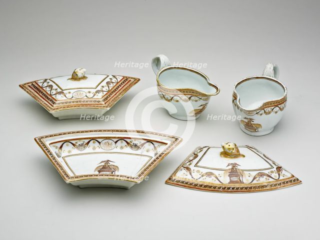 Two Sauceboats and Two Covered Tureens from the "Washington Memorial Service", c. 1800. Creator: Unknown.