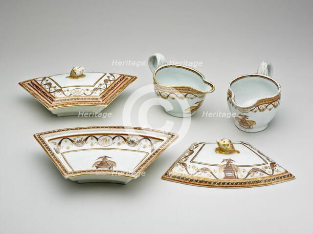 Two Sauceboats and Two Covered Tureens from the "Washington Memorial Service", c. 1800. Creator: Unknown.