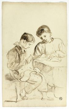 Two School Boys, c. 1830. Creators: Thomas Jones Barker, Thomas Barker