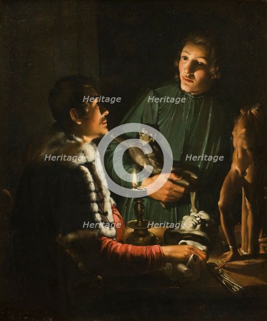 Two Sculptors at Night in Rome; Double Portrait of Francois Duquesnoy and Georg Petel, 1620-1623. Creator: Adam de Coster.