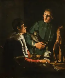 Two Sculptors at Night in Rome; Double Portrait of Francois Duquesnoy and Georg Petel, 1620-1623. Creator: Adam de Coster