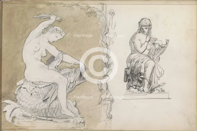 Two sculptures of naked women, 1863. Creator: Isaac Gosschalk.
