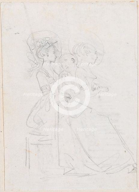 Two Seated Women with Male Figure between Them [verso], probably c. 1754/1765. Creator: Hubert Robert.