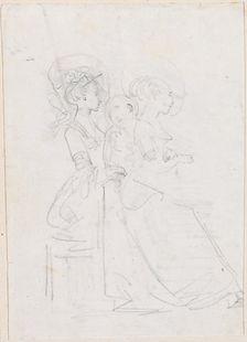 Two Seated Women with Male Figure between Them [verso], probably c. 1754/1765. Creator: Hubert Robert