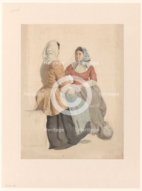 Two seated women with a jug, 1819-1849. Creator: Willem Hendrik Schmidt.