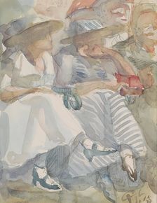 Two seated women in the front row in an audience, 1916. Creator: Reijer Stolk