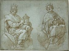 Two Seated Kings of Judah; Josiah and Hezekiah, 1591. Creator: Bernardo Castello