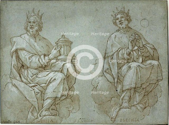 Two Seated Kings of Judah; Josiah and Hezekiah, 1591. Creator: Bernardo Castello.