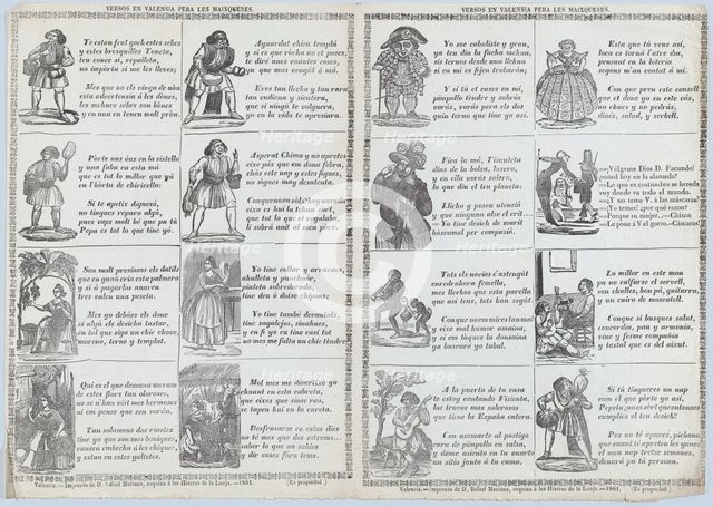 Two sheets (printed as one) with verses in Valencian for masquerades, 1861. Creator: Rafael Mariana.