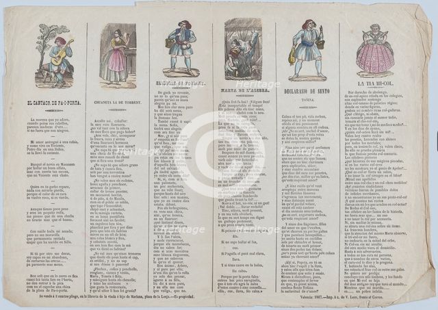 Two sheets (printed as one) with verses in Valencian for masquerades, 1867. Creator: Wife and son of Rafael Mariana.