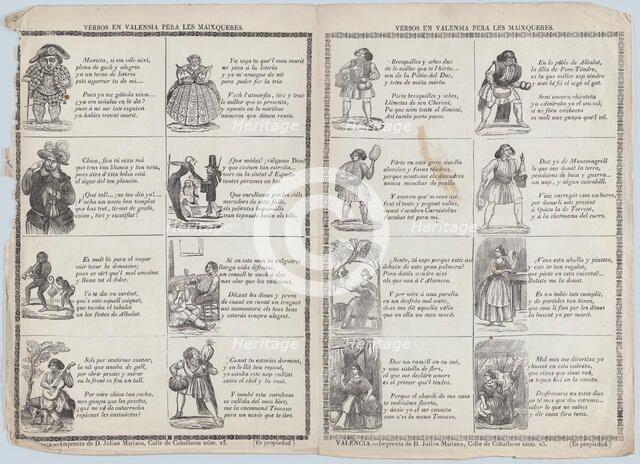 Two sheets (printed as one) with verses in Valencian for masquerades, ca. 1860-70., Creator: Julian Mariana.