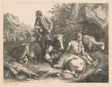 Two Shepherds with a Cow and Calf, after 1776. Creator: Francesco Londonio