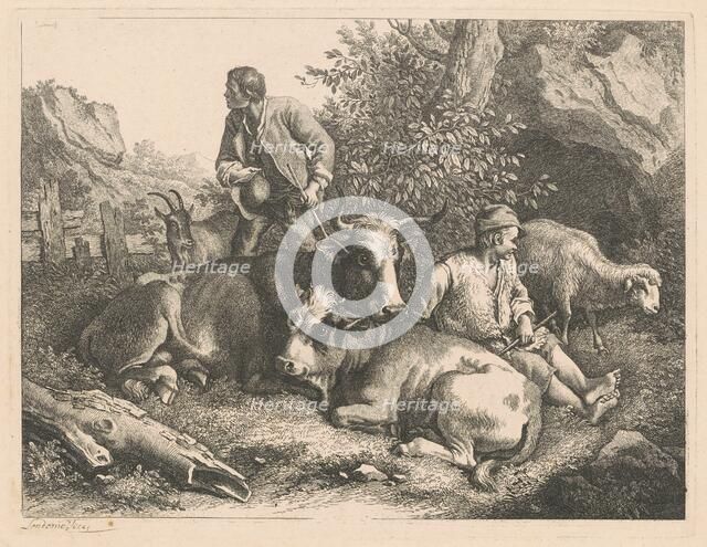 Two Shepherds with a Cow and Calf, after 1776. Creator: Francesco Londonio.