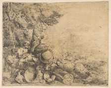 Two shepherds, a donkey and other animals in a landscape, ca. 1638-1640. Creator: Giovanni Benedetto Castiglione