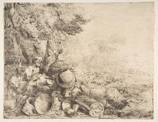 Two shepherds, a donkey and other animals in a landscape, ca. 1638-1640. Creator: Giovanni Benedetto Castiglione