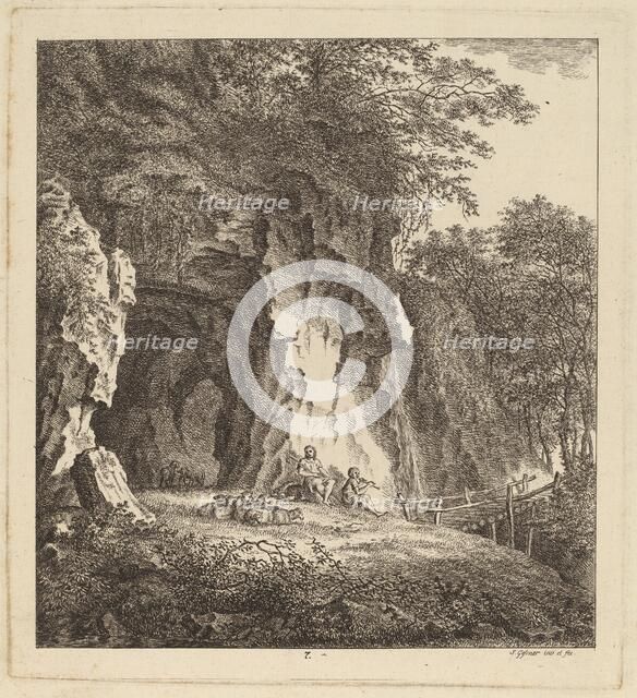 Two Shepherds in a Rocky Landscape, 1764. Creator: Salomon Gessner.