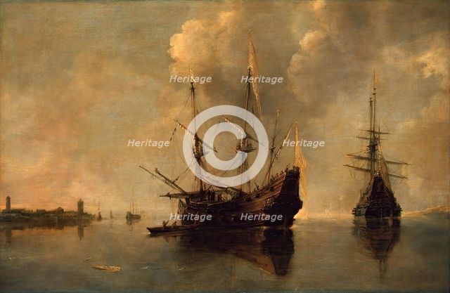 Two Ships at Anchor, 1640. Creator: Andries van Eertvelt.