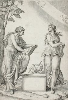 Two Sibyls with Signs of Zodiac, between 1517 and 1520. Creator: Marcantonio Raimondi