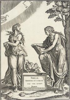 Two Sibyls with Signs of Zodiac, between 1680 and 1720. Creator: Marcantonio Raimondi