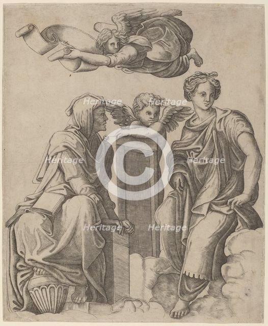 Two Sibyls and an Angel, c. 1520/1525. Creator: Giovanni Antonio da Brescia.
