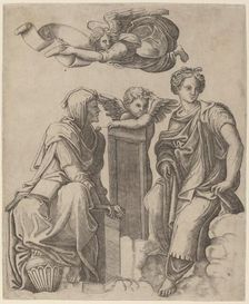 Two Sibyls and an Angel, c. 1520/1525. Creator: Giovanni Antonio da Brescia